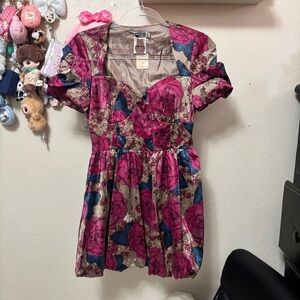 NWT Y2k Dead-stock Forever21 Twist Bubble Dress  Floral Florentine Neck Sz Small